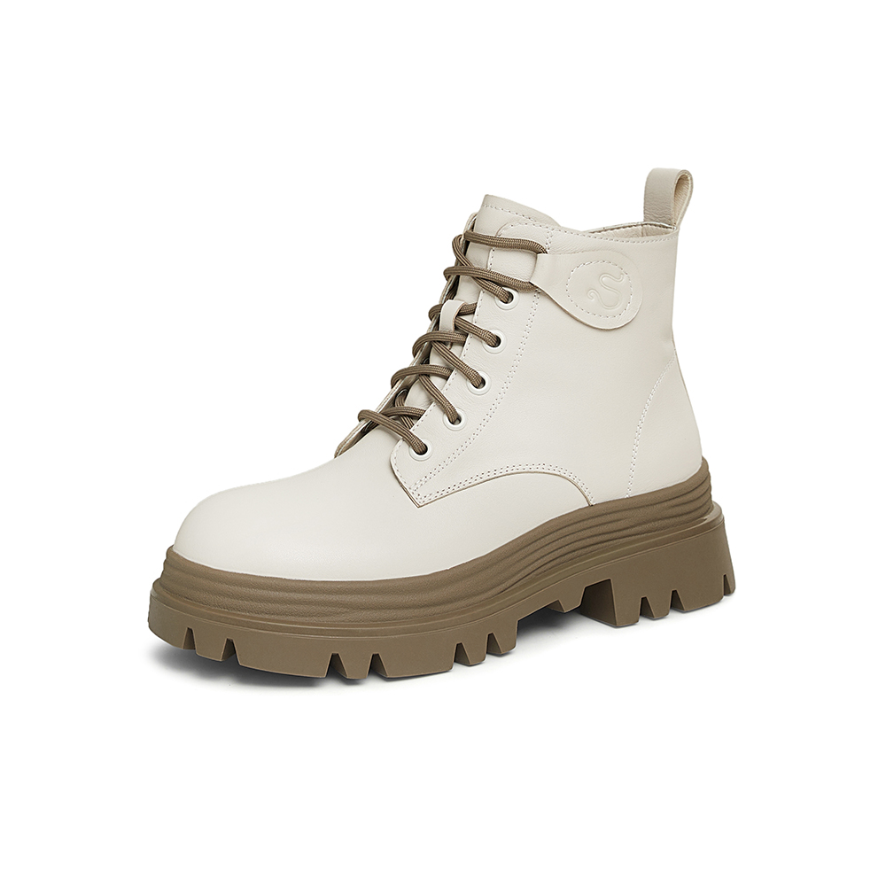 百思图2024冬季新款商场同款简约运动马丁靴粗跟女短靴ULU01DD4