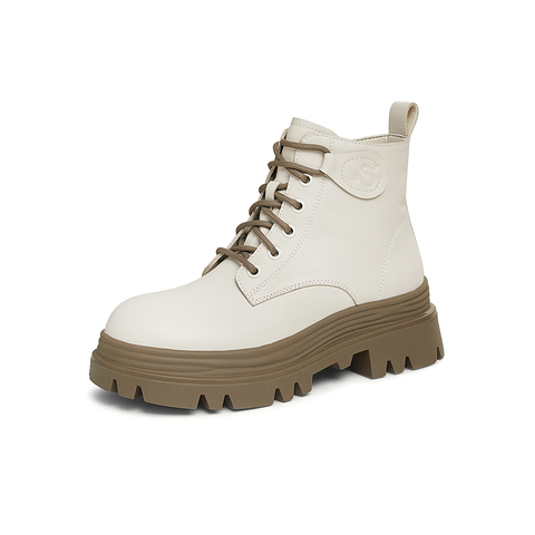 百思图2024冬季新款商场同款简约运动马丁靴粗跟女短靴ULU01DD4