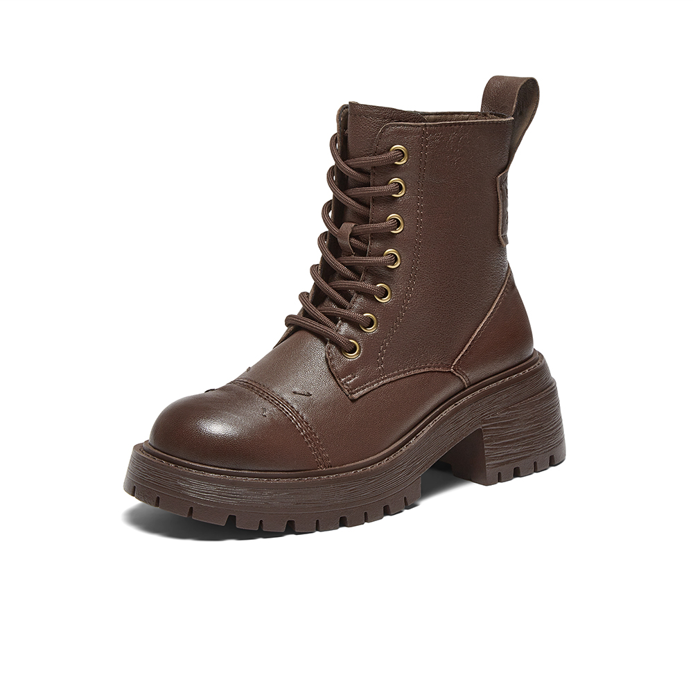 百思图2024冬季新款商场同款街头运动马丁靴粗跟女短靴U6262DD4