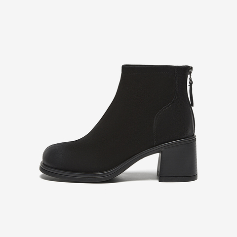 百思图2024冬季新款商场同款简约潮流时装靴粗高跟女短靴BF521DD4