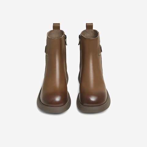 百思图2024冬季新款商场同款简约通勤休闲靴粗跟女短靴A5625DD4