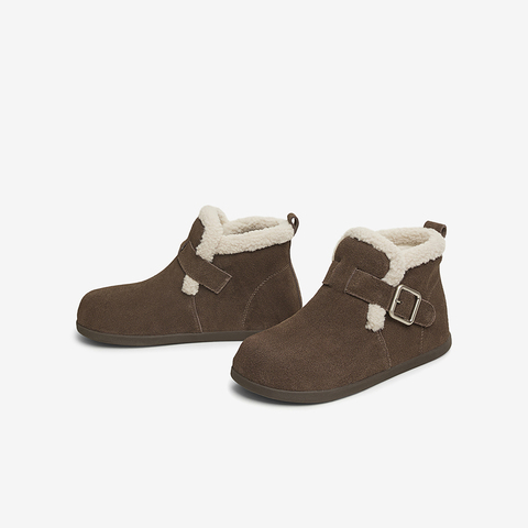 百思图2024冬季新款时尚户外休闲加绒勃肯鞋平跟女单鞋BG610DD4