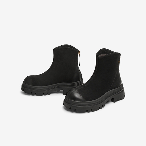 百思图2024冬季新款商场同款时髦通勤时装靴粗跟女短靴ULU05DD4