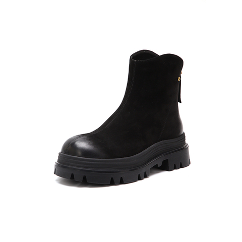 百思图2024冬季新款商场同款时髦通勤时装靴粗跟女短靴ULU05DD4