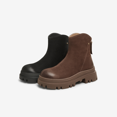 百思图2024冬季新款商场同款时髦通勤时装靴粗跟女短靴ULU05DD4