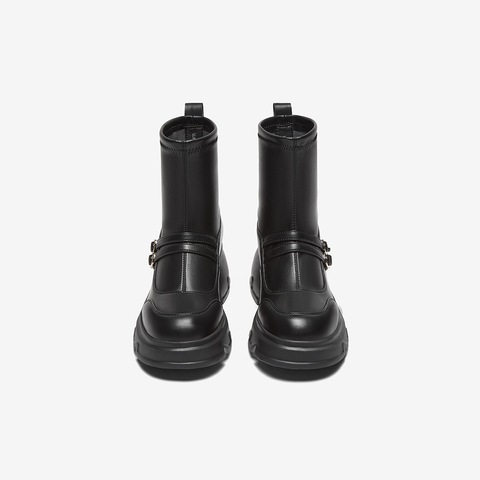 百思图2024冬季新款商场同款时尚通勤时装靴粗跟女短靴UJR17DD4