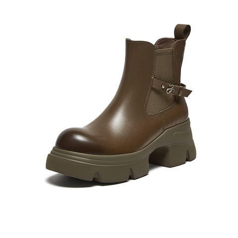 百思图2024冬季新款商场同款时尚街头烟筒靴粗跟女短靴A9820DD4