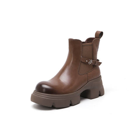 百思图2024冬季新款商场同款时尚街头烟筒靴粗跟女短靴A9820DD4