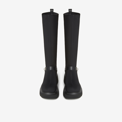 百思图2024冬季新款商场同款时髦弹力靴高筒靴粗跟女长靴M2185DG4