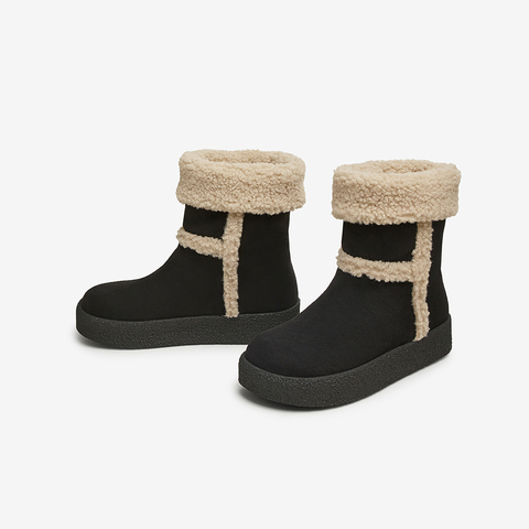 百思图2024冬季新款时髦户外休闲雪地靴厚底圆头女中靴W5277DZ4