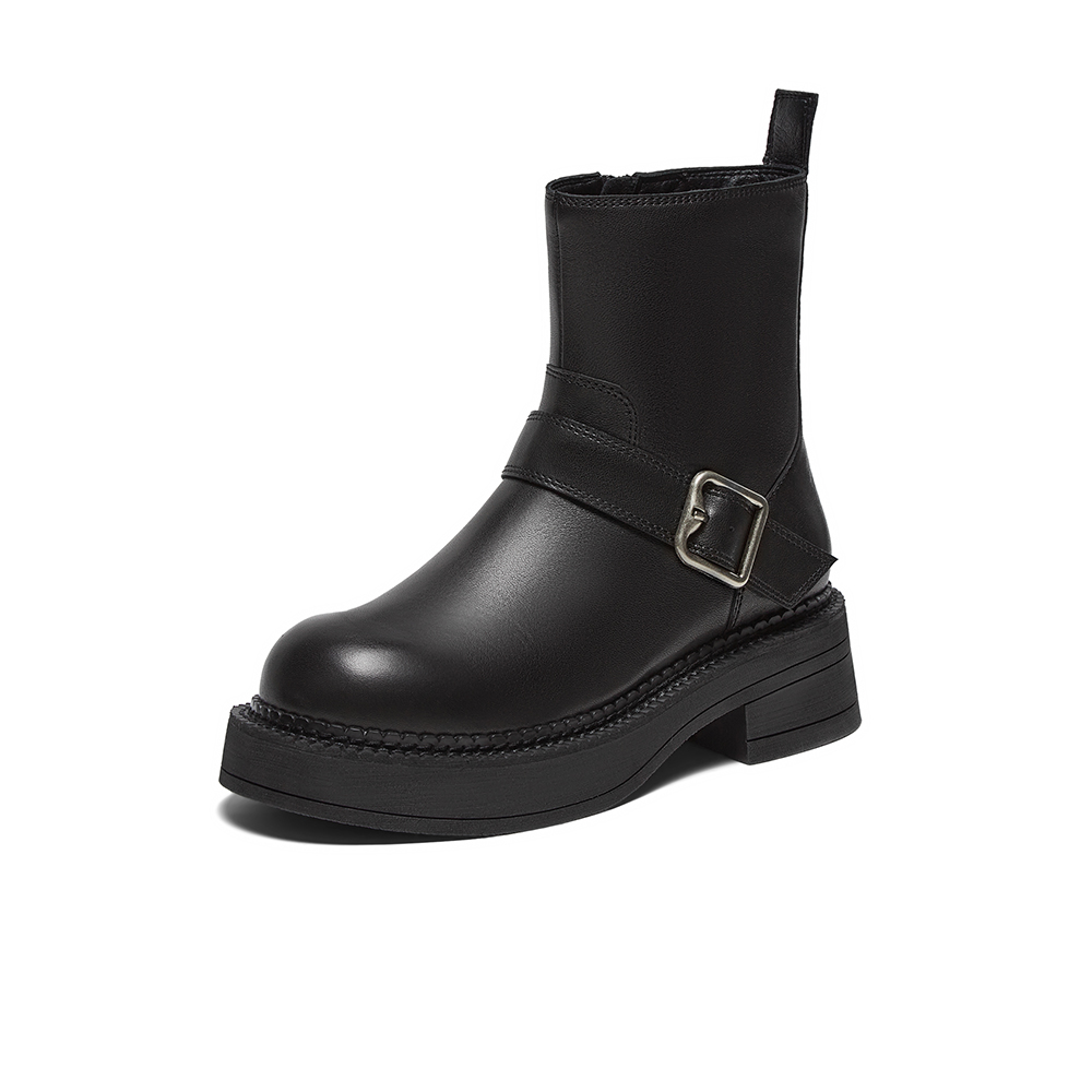 百思图2024冬季新款商场同款简约通勤时装靴粗跟女中靴RFA60DZ4