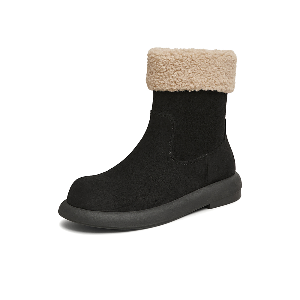 百思图2024冬季新款简约户外休闲雪地靴厚底圆头女中靴M5311DZ4