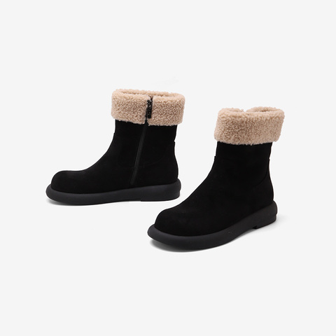 百思图2024冬季新款简约户外休闲雪地靴厚底圆头女中靴M5311DZ4