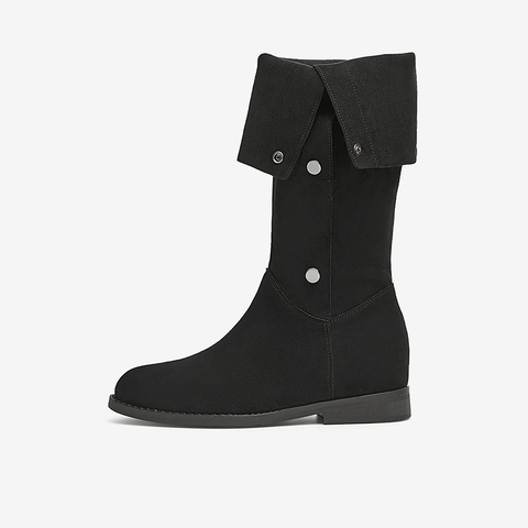 百思图2024冬季新款时尚简约街头弹力靴高筒靴粗跟女长靴W2671DG4