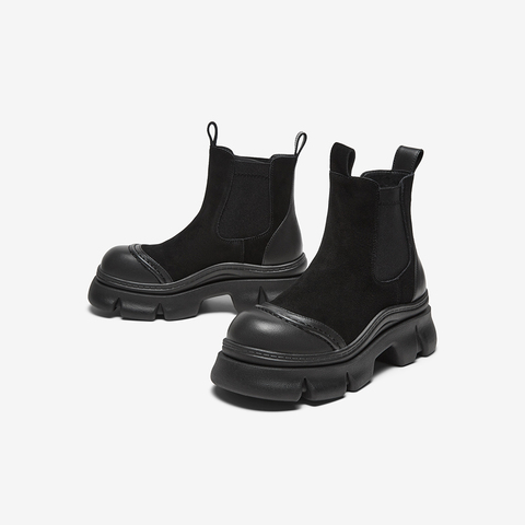 百思图2024冬季新款商场同款时髦通勤烟筒靴厚底女短靴E1551DD4