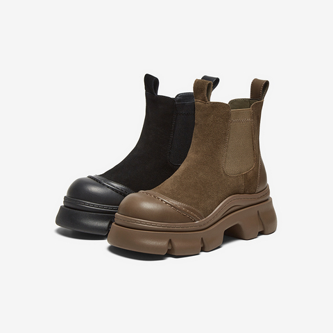 百思图2024冬季新款商场同款时髦通勤烟筒靴厚底女短靴E1551DD4