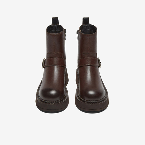 百思图2024冬季新款商场同款简约通勤时装靴粗跟女中靴RFA60DZ4