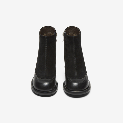 百思图2024冬季新款商场同款简约通勤时装靴粗跟女短靴BN365DD4