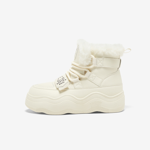 百思图2024冬季新款商场同款简约户外雪地靴厚底女短靴X1271DD4