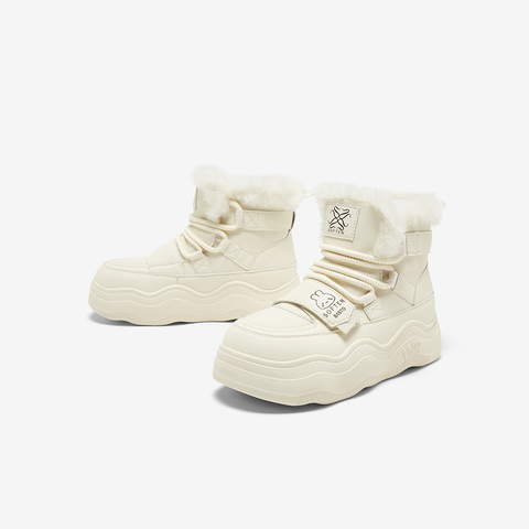 百思图2024冬季新款商场同款简约户外雪地靴厚底女短靴X1271DD4