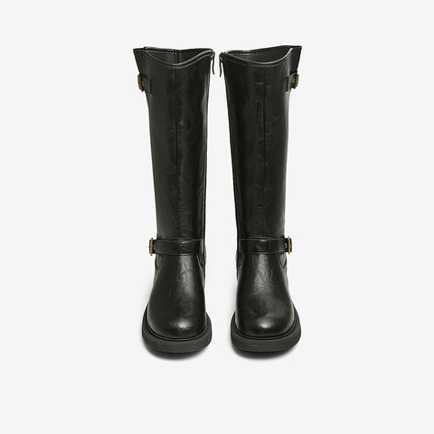 百思图2024冬季新款时尚户外街头骑士靴高筒靴粗跟女长靴W0819DG4