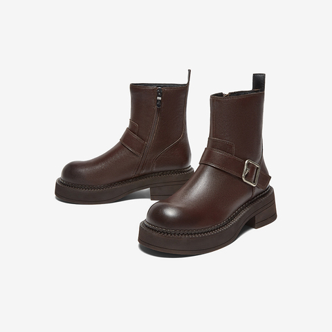 百思图2024冬季新款商场同款简约通勤时装靴粗跟女中靴RFA60DZ4