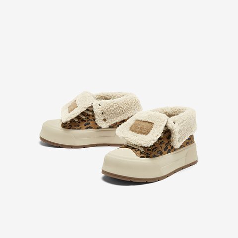 百思图2024冬季新款商场同款运动毛毛鞋厚底圆头女休闲鞋E8615DD4