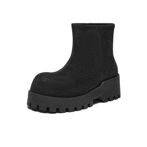 百思图2024冬季新款简约户外运动时装靴粗跟圆头女短靴I2729DD4