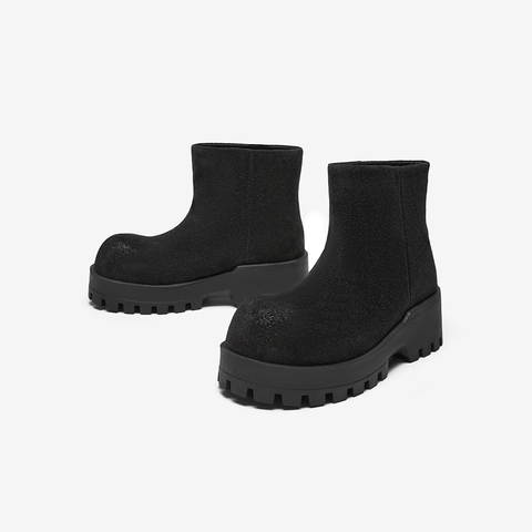 百思图2024冬季新款简约户外运动时装靴粗跟圆头女短靴I2729DD4