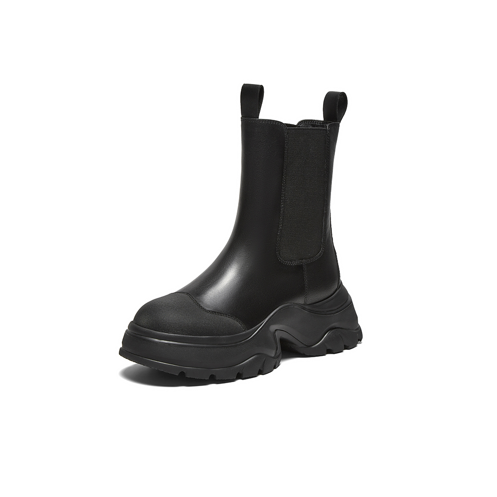 百思图2024冬季新款商场同款时髦潮流烟筒靴粗跟女短靴UQS01DD4