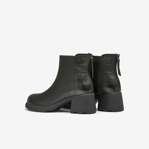 百思图2024冬季新款商场同款简约通勤时装靴粗跟女短靴BD701DD4