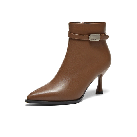 百思图2024冬季新款商场同款简约通勤时装靴细跟女短靴BN566DD4