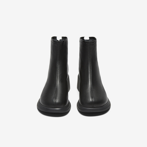 百思图2024冬季新款商场同款简约通勤时装靴粗跟女短靴TZ521DD4