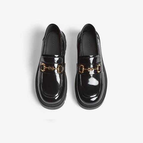 百思图2024春季新款时尚复古学院风通勤乐福鞋粗跟女单鞋W7111AA4