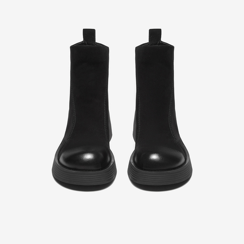 百思图2024冬季新款商场同款简约通勤时装靴粗跟女短靴U6588DD4