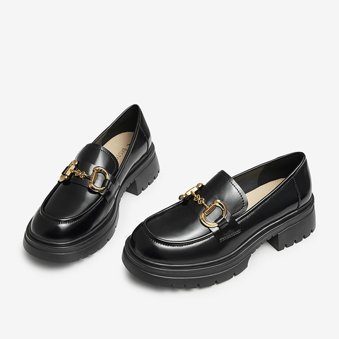 百思图2024春季新款时尚潮流通勤厚底圆头乐福鞋女单鞋TFW48AA4