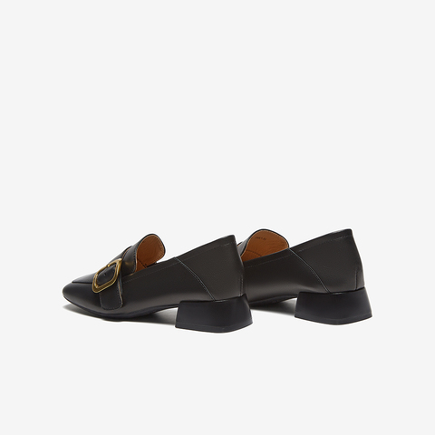 百思图2025春季新款简约金属口乐福鞋粗跟方头女单鞋A2595AA5