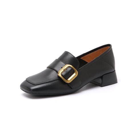 百思图2025春季新款简约金属口乐福鞋粗跟方头女单鞋A2595AA5