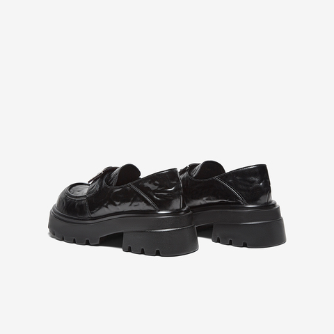 百思图2025春季新款商场同款简约金属扣乐福鞋粗跟女单鞋M3011AM5