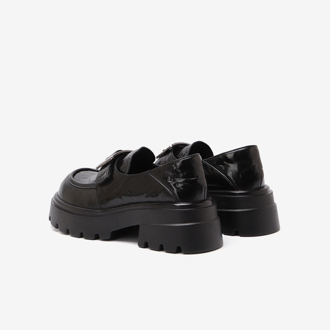 百思图2025春季新款商场同款简约金属扣乐福鞋粗跟女单鞋M3011AM5