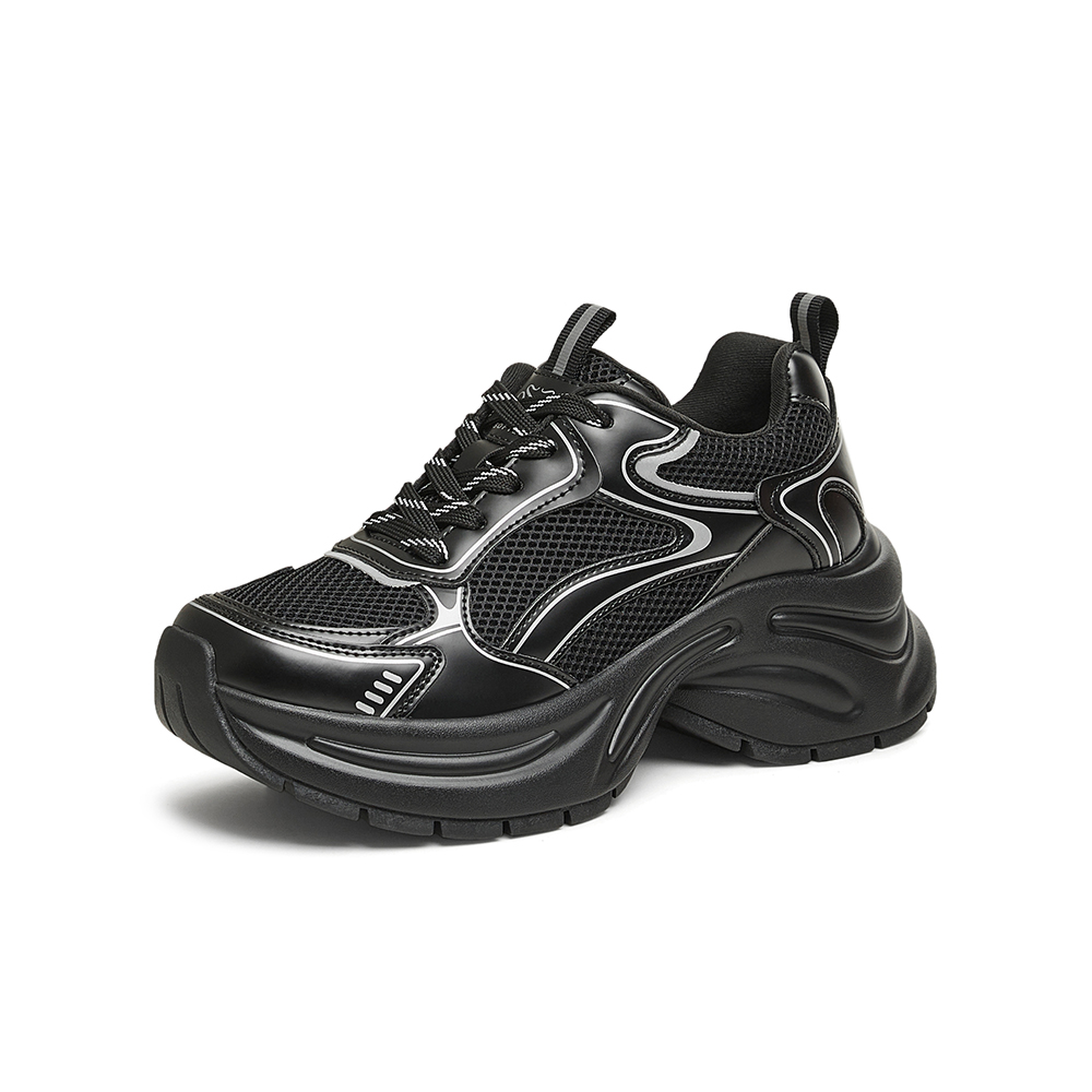 百思图2024春季新款时尚户外运动银色老爹鞋厚底女休闲鞋D5198AM5