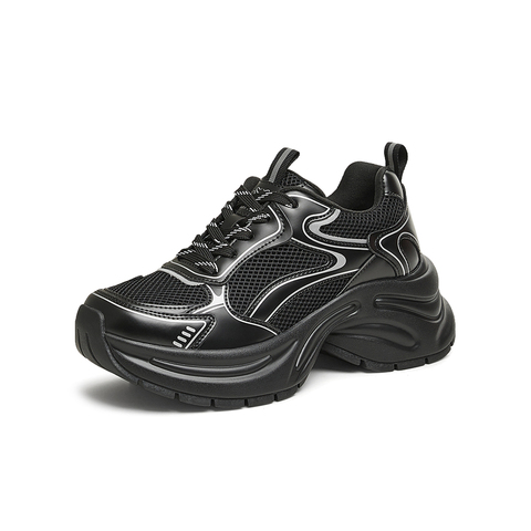 百思图2024春季新款时尚户外运动银色老爹鞋厚底女休闲鞋D5198AM5