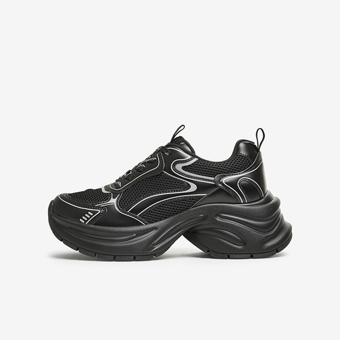 百思图2024春季新款时尚户外运动银色老爹鞋厚底女休闲鞋D5198AM5