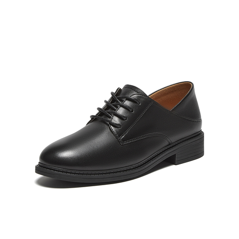 百思图2025春季新款商场同款时尚复古牛津鞋粗跟女单鞋WWE57AM5