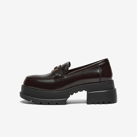 百思图2025春季新款商场同款时尚简约乐福鞋粗跟女单鞋VXA04AA5