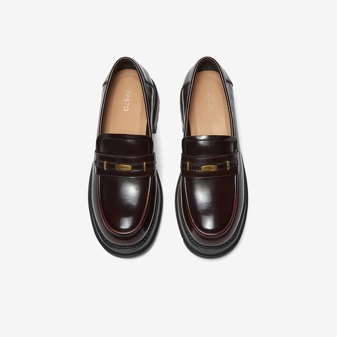 百思图2025春季新款商场同款时尚简约乐福鞋粗跟女单鞋VXA04AA5