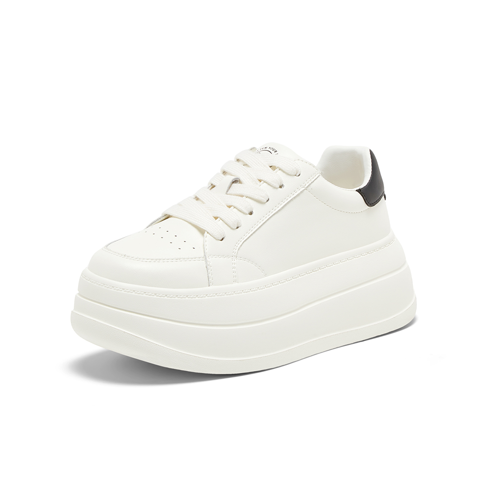 百思图2025春季新款商场同款时尚经典小白鞋厚底女休闲鞋V2403AM5