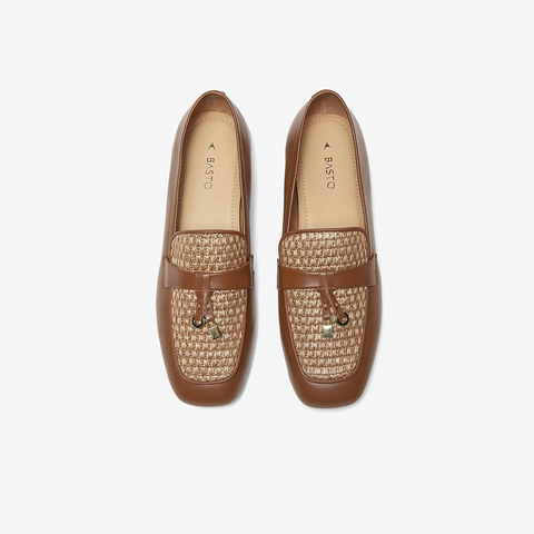 百思图2025春季新款简约通勤一脚蹬乐福鞋方头女单鞋A5085AA5