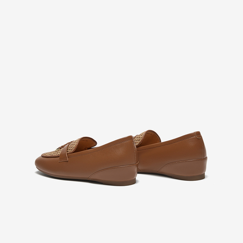 百思图2025春季新款简约通勤一脚蹬乐福鞋方头女单鞋A5085AA5