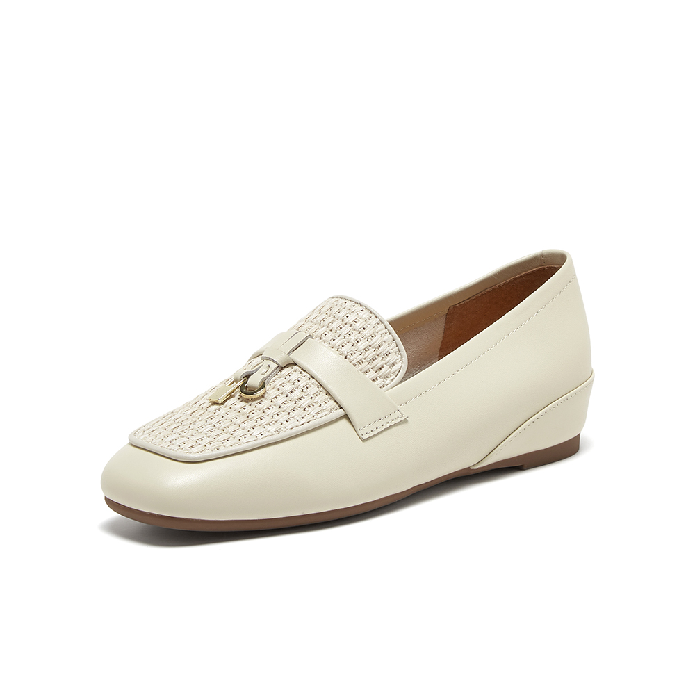 百思图2025春季新款简约通勤一脚蹬乐福鞋方头女单鞋A5085AA5